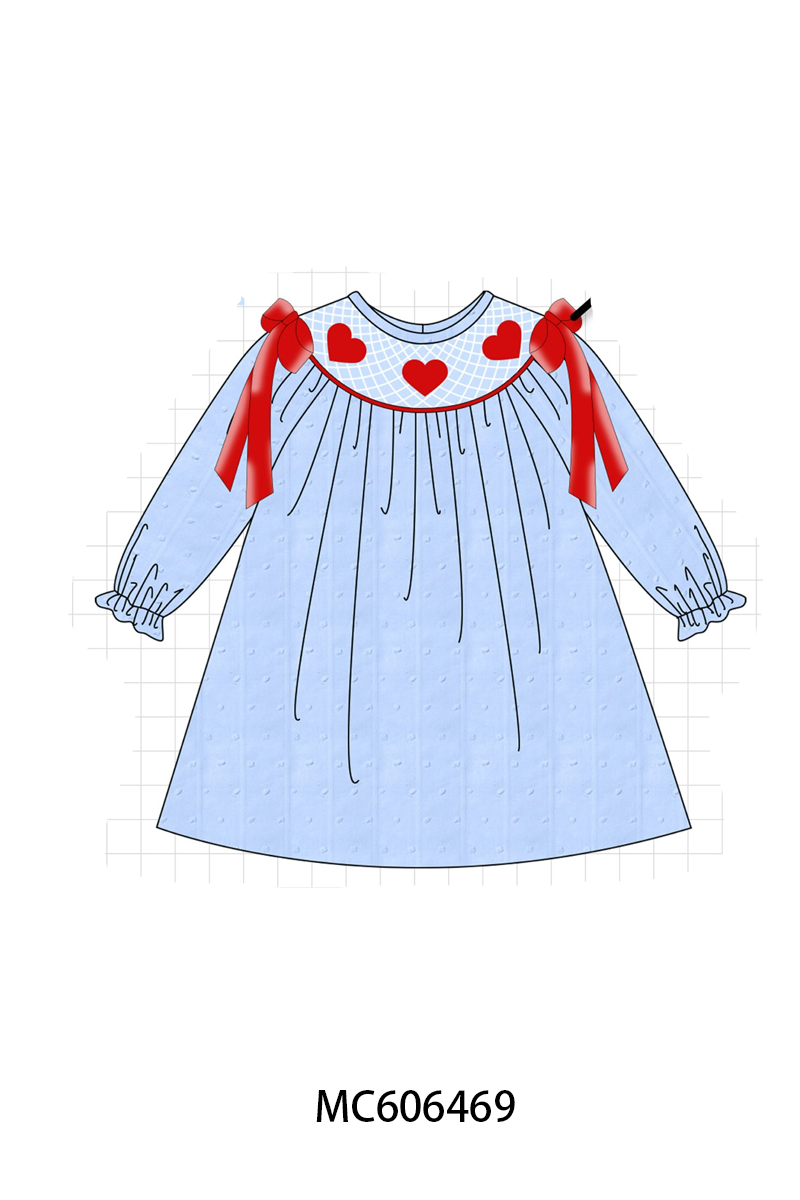 PO96 Blue heart smocked swiss dot collection