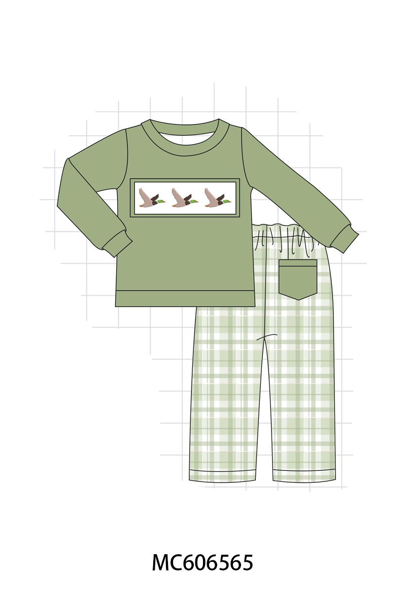 PO96 Sage duck embroidery plaid collection