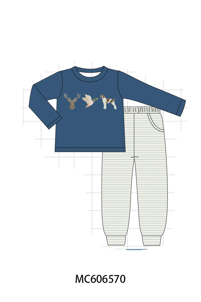 PO96 Navy hunting embroidery stripe collection