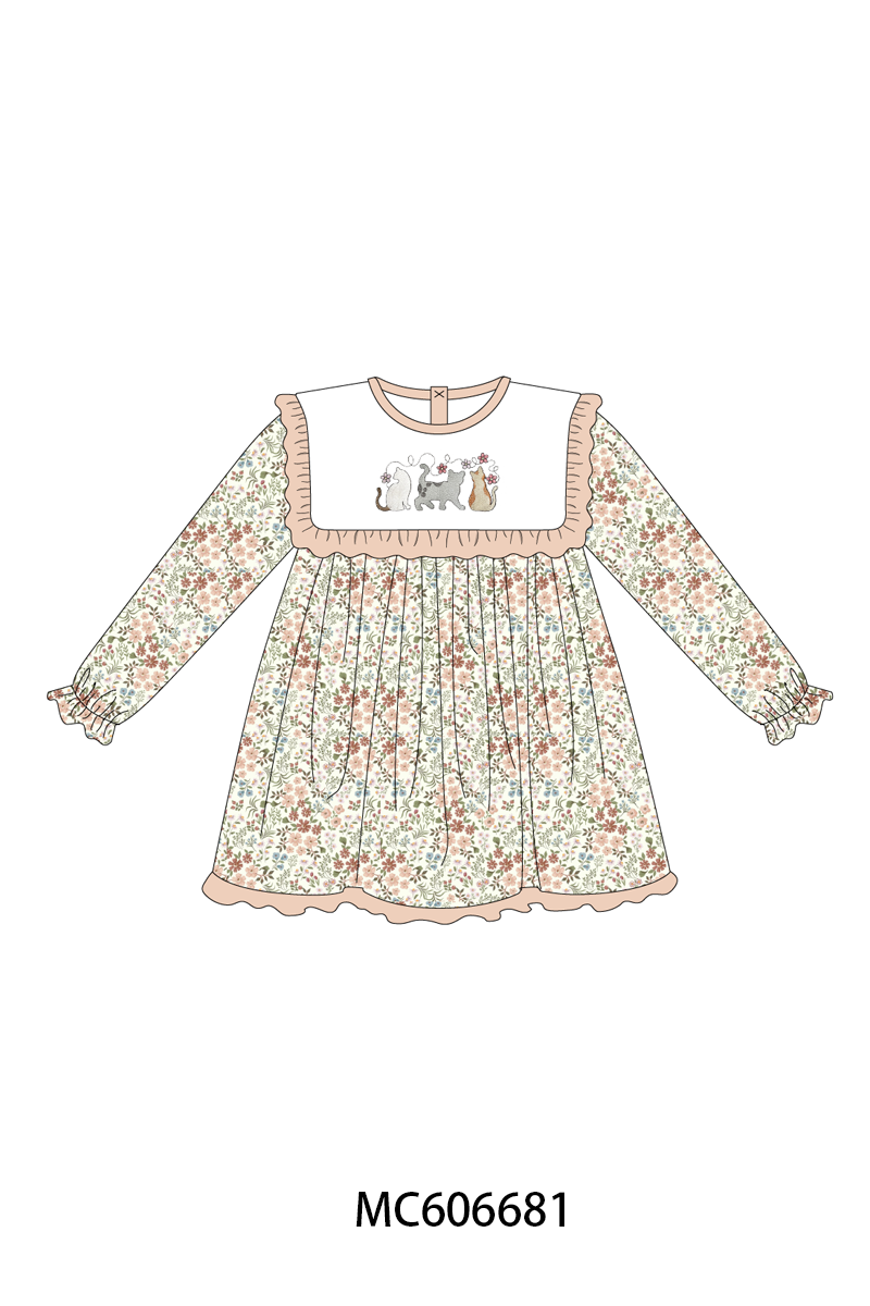 PO96 Kahki meow floral embroidery collection