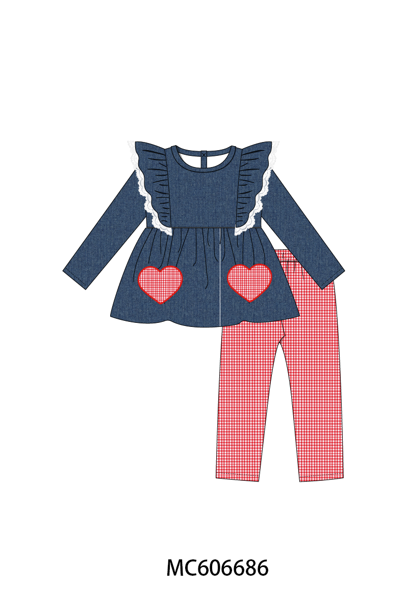 PO96 Navy heart applique denim collection