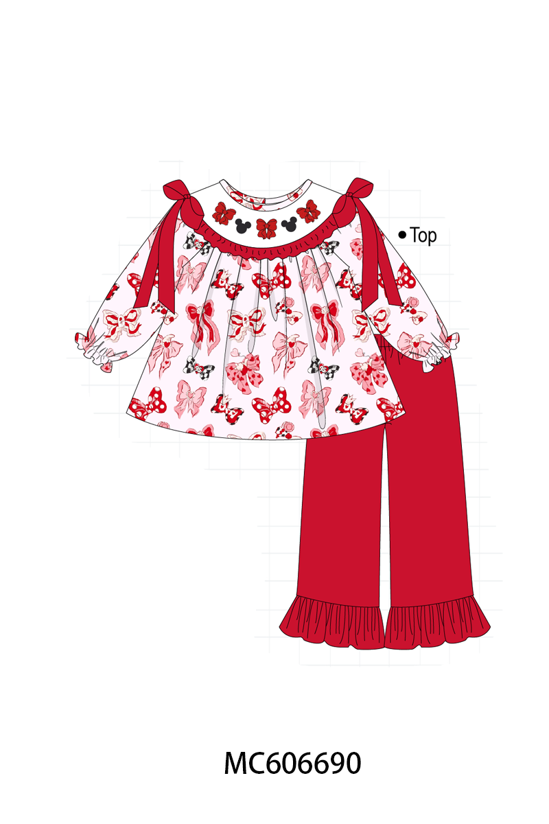 PO96 Red character bow embroidery collection