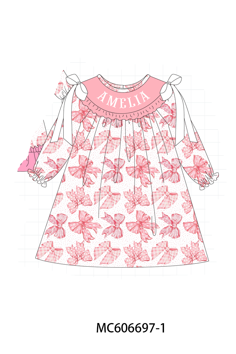 PO96 Pink monogram embroidery bow collection