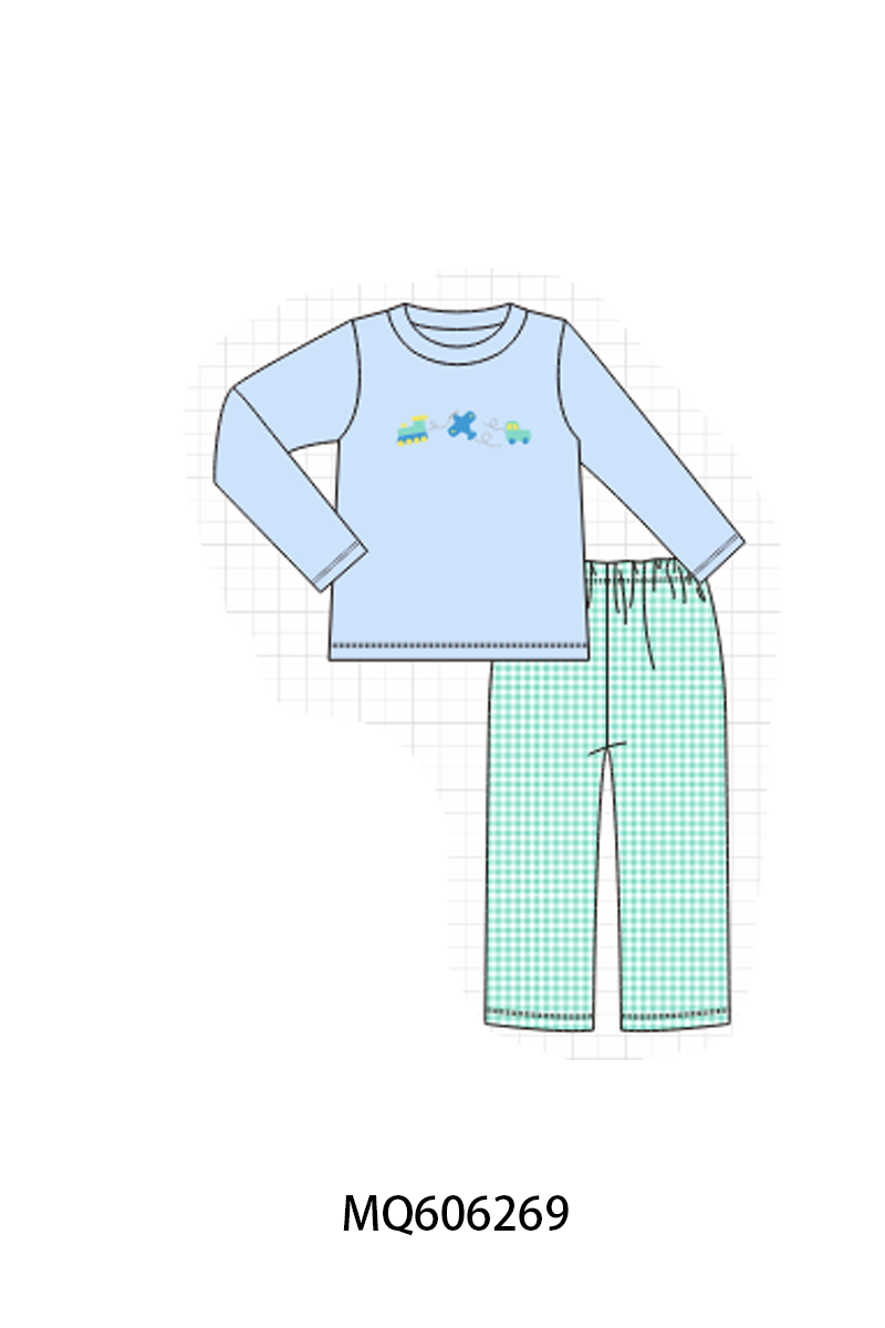 PO97 Blue traffic embroidery gingham collection