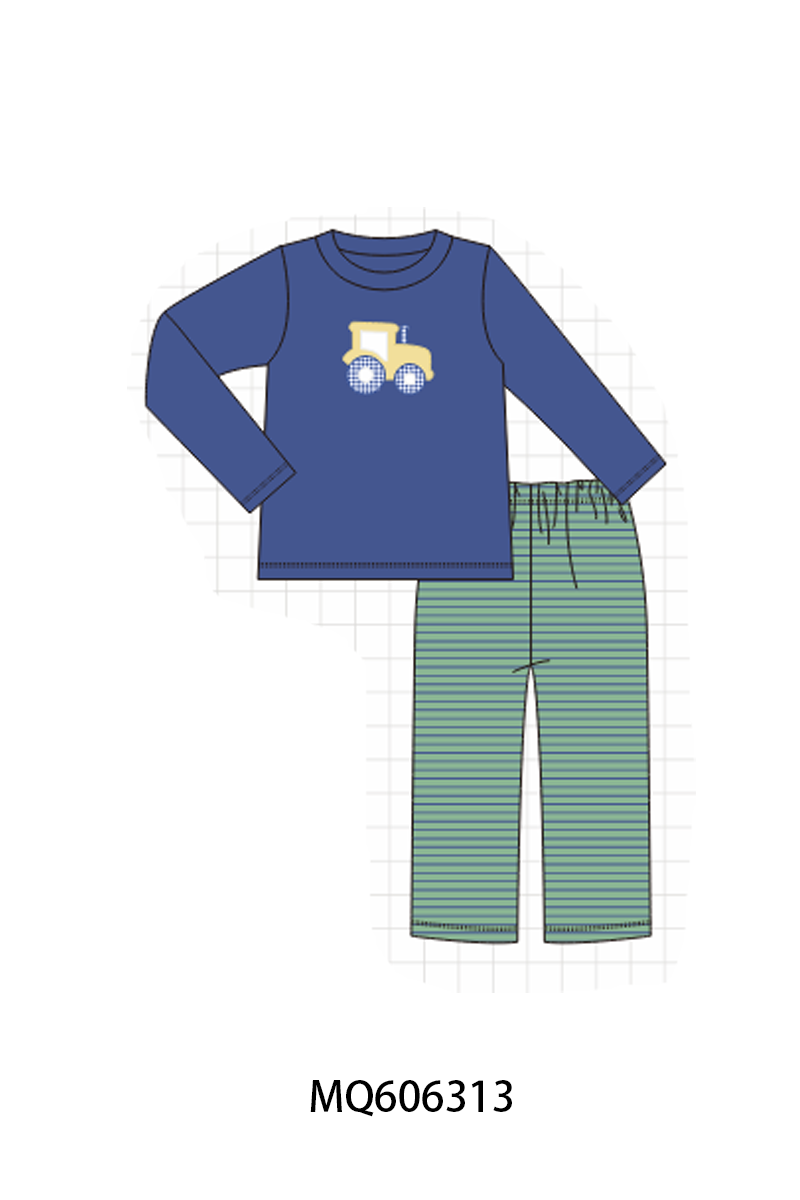 PO97 Green tractor applique stripe collection