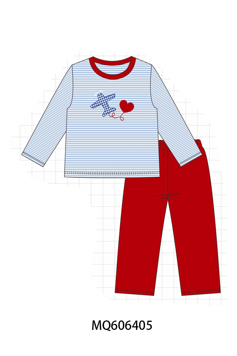 PO97 Pink&blue bow heart embroidery stripe collection