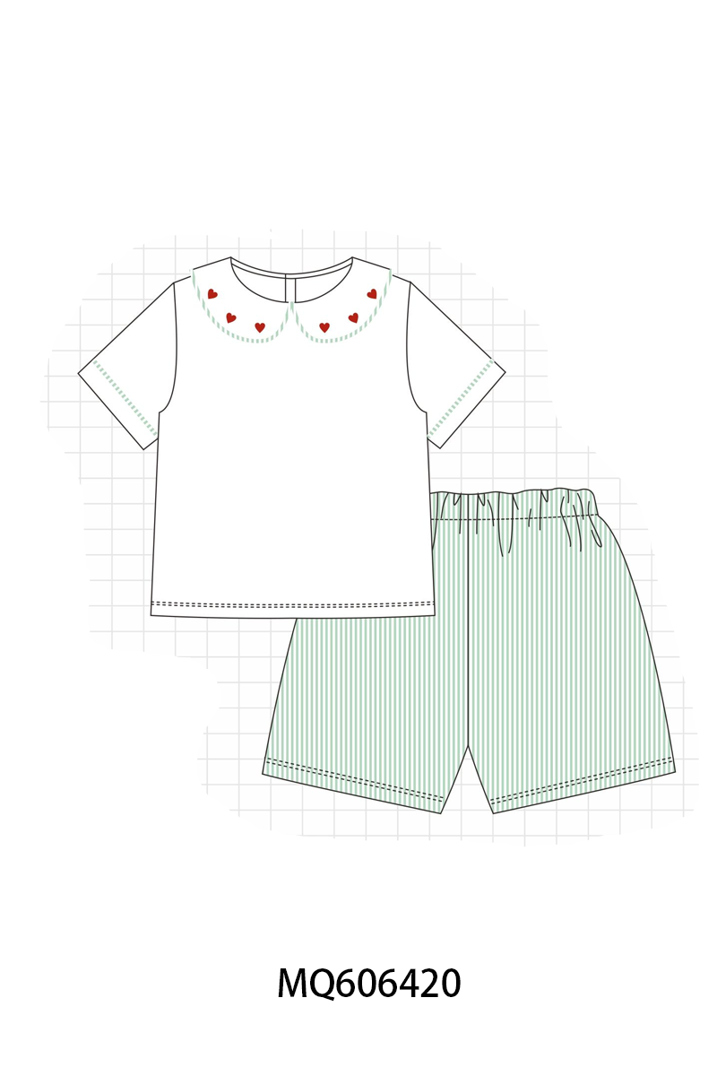 PO97 Pink&green stripe heart embroidery collection