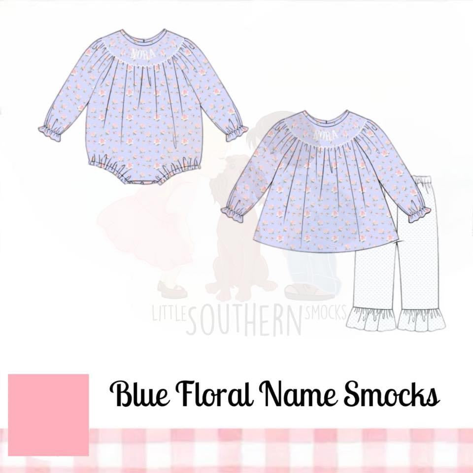 Blue Floral Name Smock Preorder