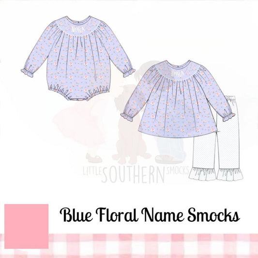 Blue Floral Name Smock Preorder