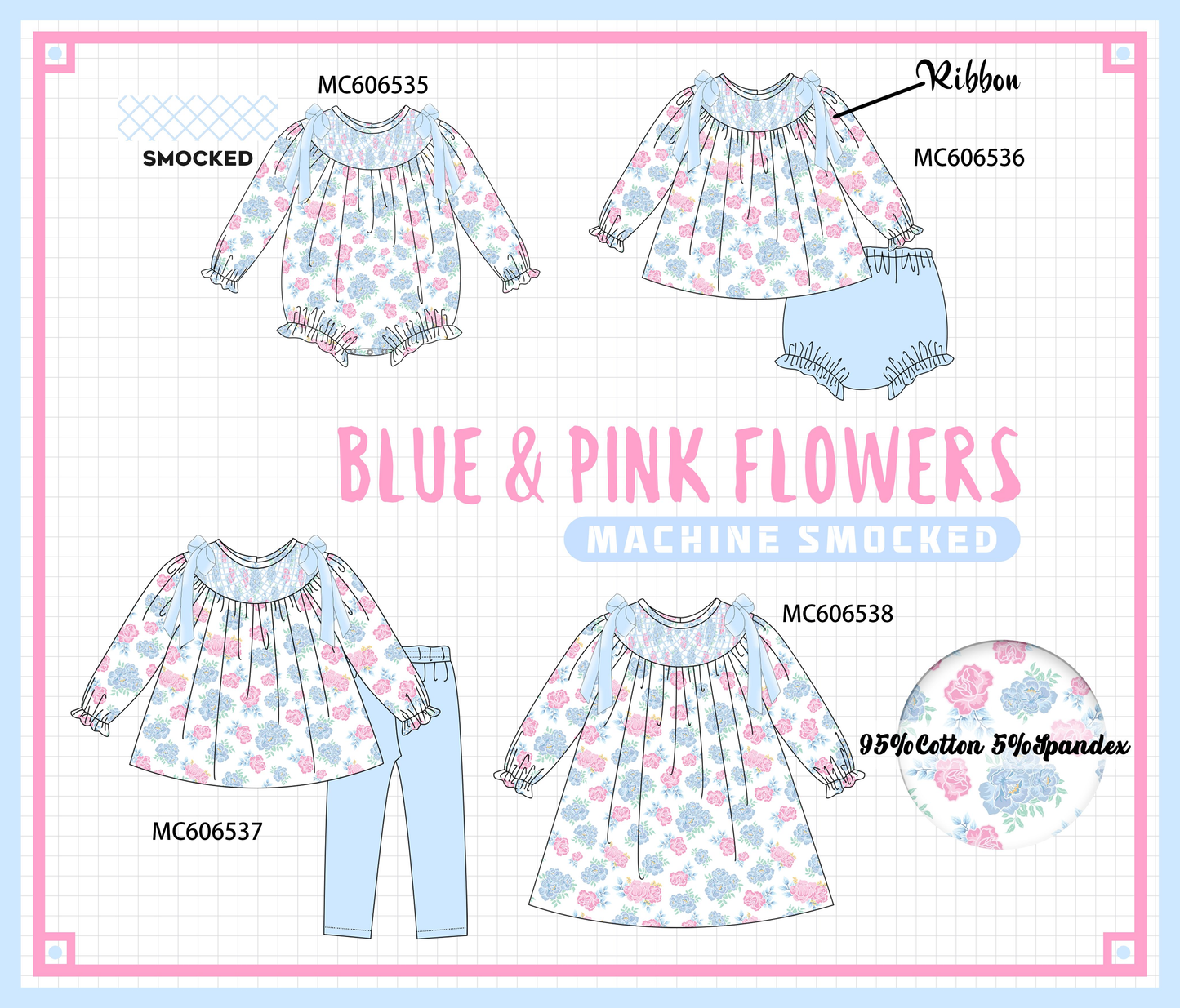 PO96 Blue&pink floral smocked collection
