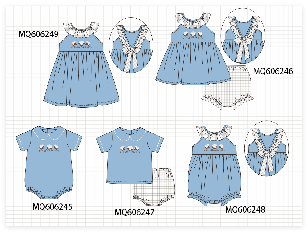 PO97 Blue cotton embroidery collection