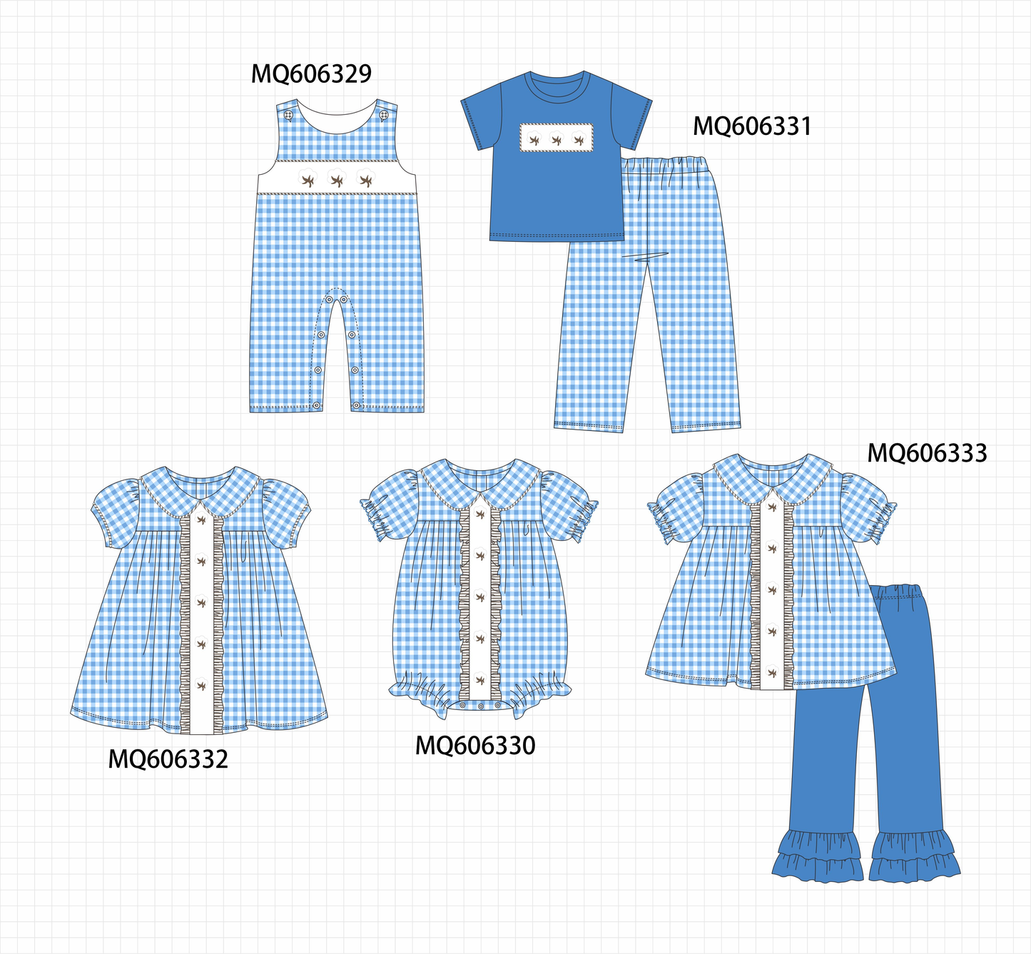 PO97 Blue cotton embroidery gingham collection
