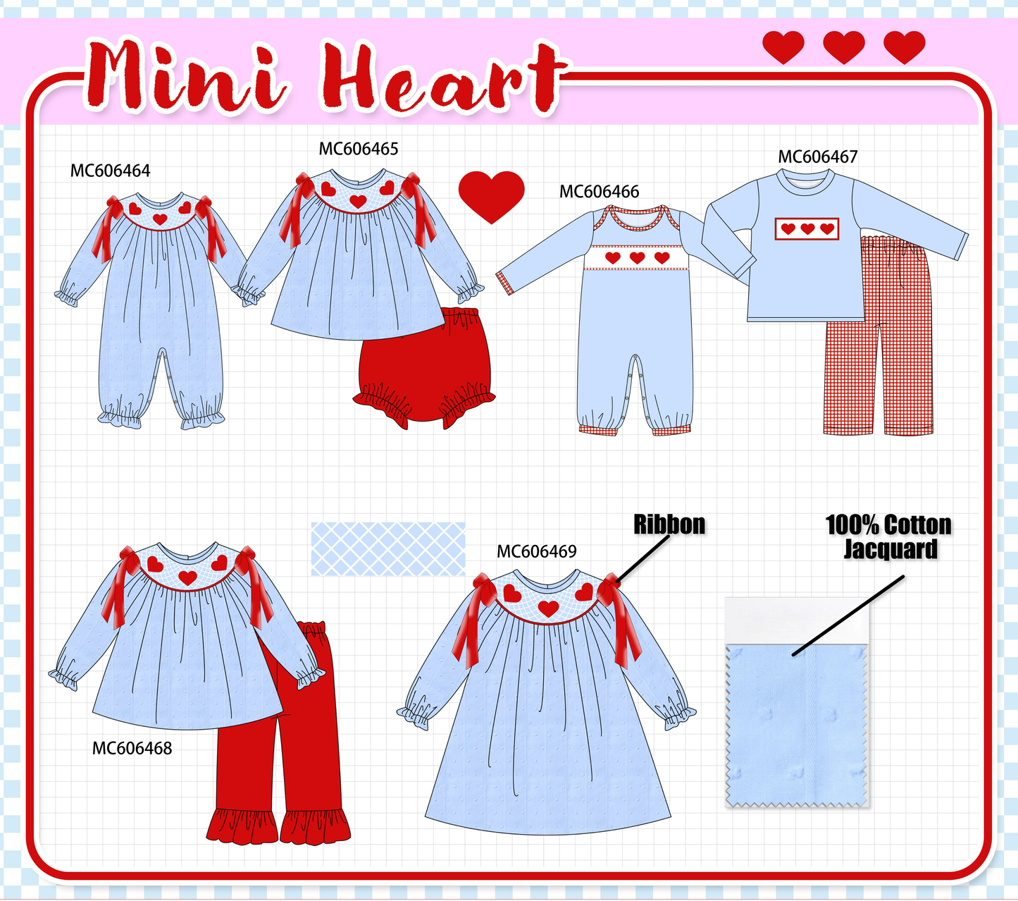 PO96 Blue heart smocked swiss dot collection