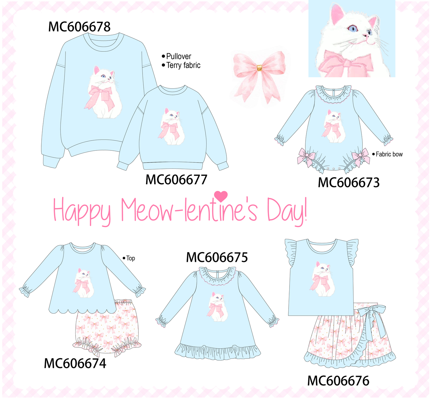 PO96 Blue meow bow applique collection