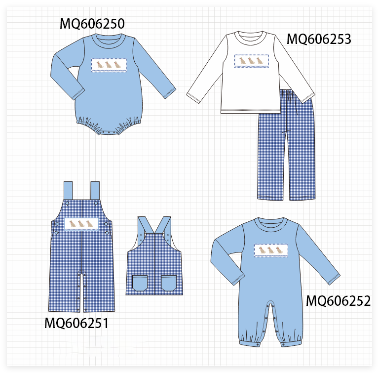 PO97 Blue puppy embroidery gingham collection