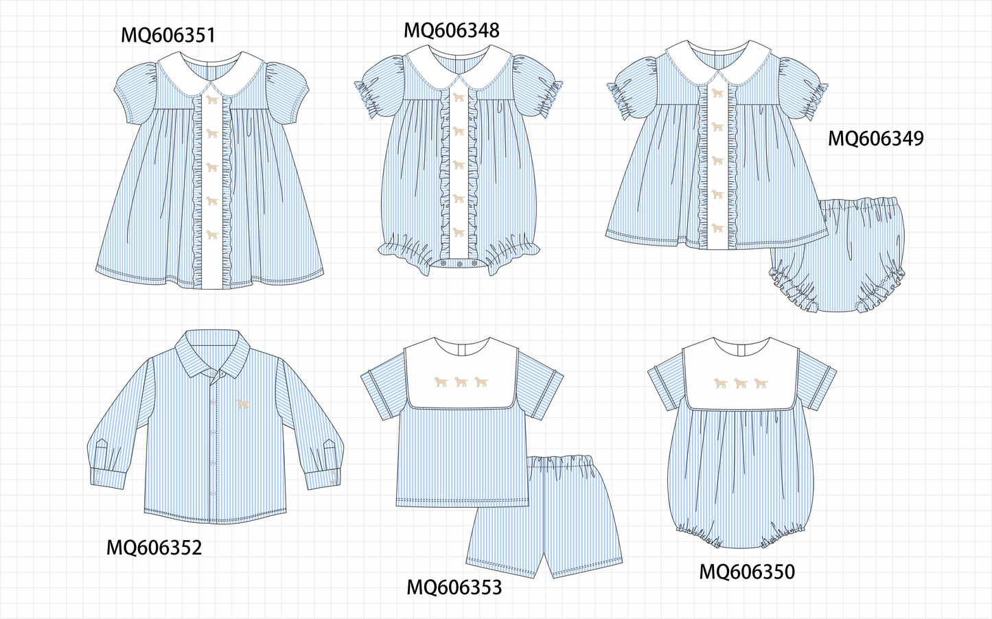 PO97 Blue stripe puppy embroidery collection