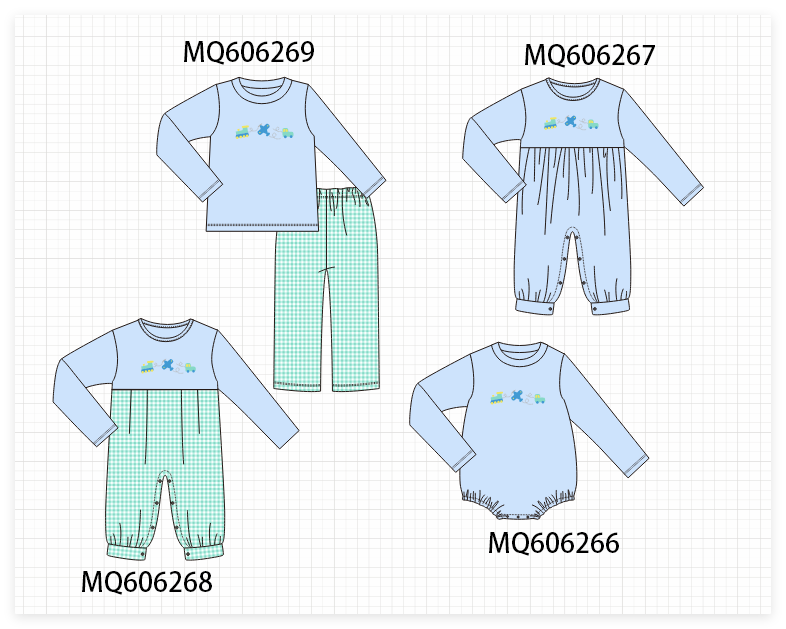 PO97 Blue traffic embroidery gingham collection