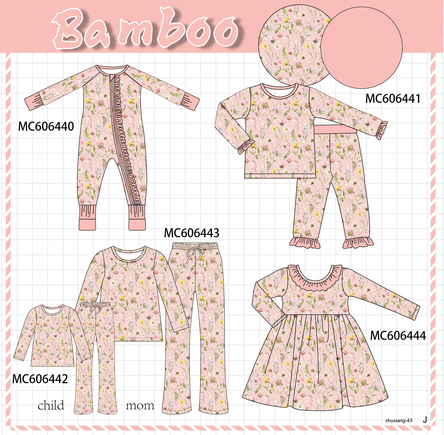 PO96 Blush floral print bamboo collection