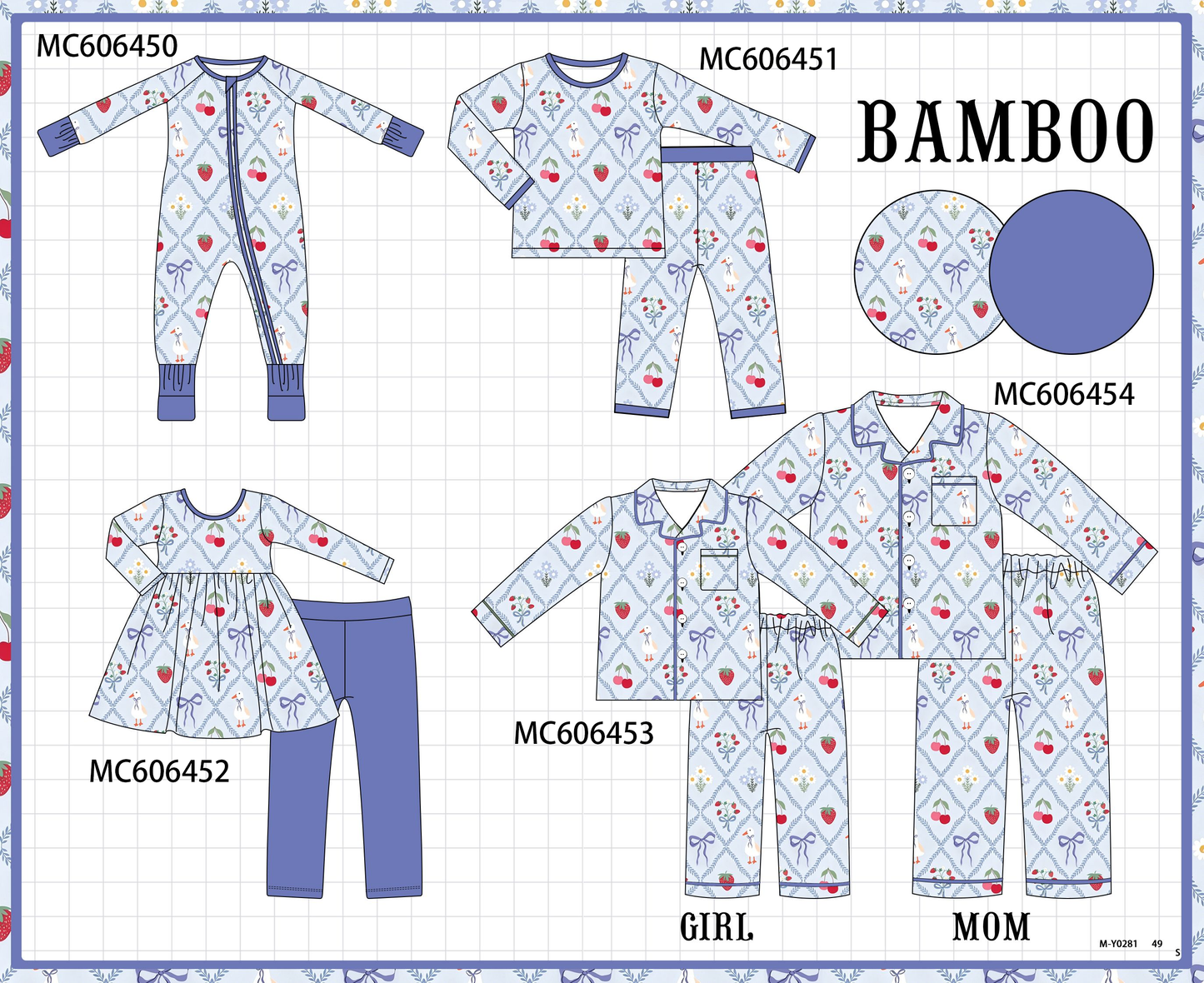 PO96 Dusty blue strawberry bow bamboo collection