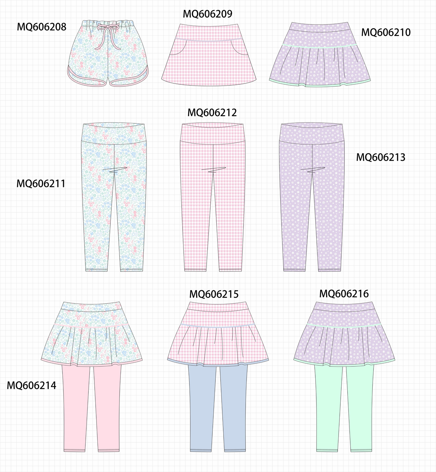 PO97 Floral gingham active skorts pants collection