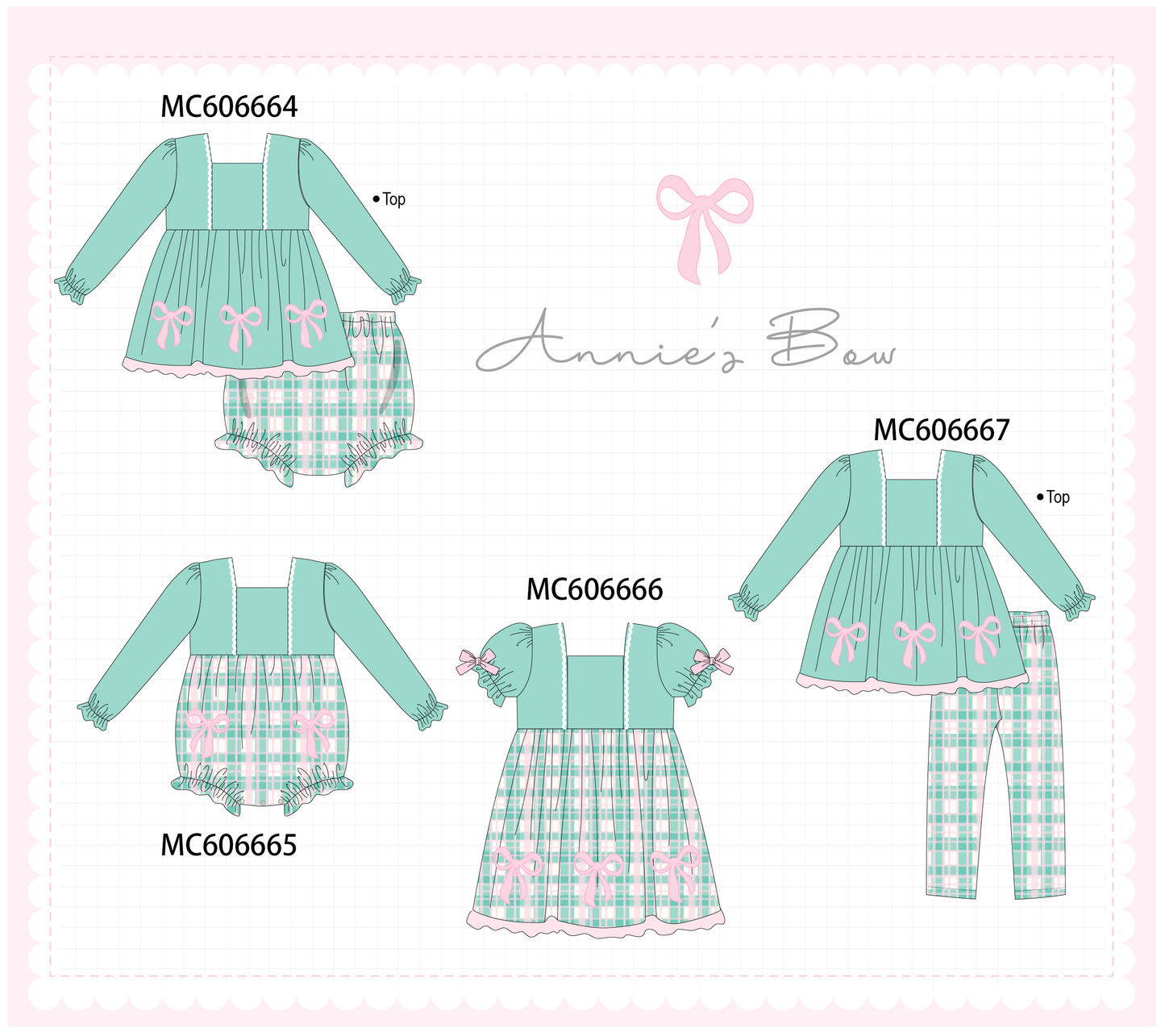 PO96 Green bow embroidery plaid collection