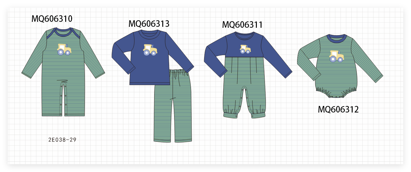 PO97 Green tractor applique stripe collection