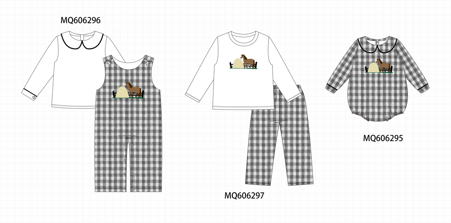 PO97 Grey horse embroidery gingham collection