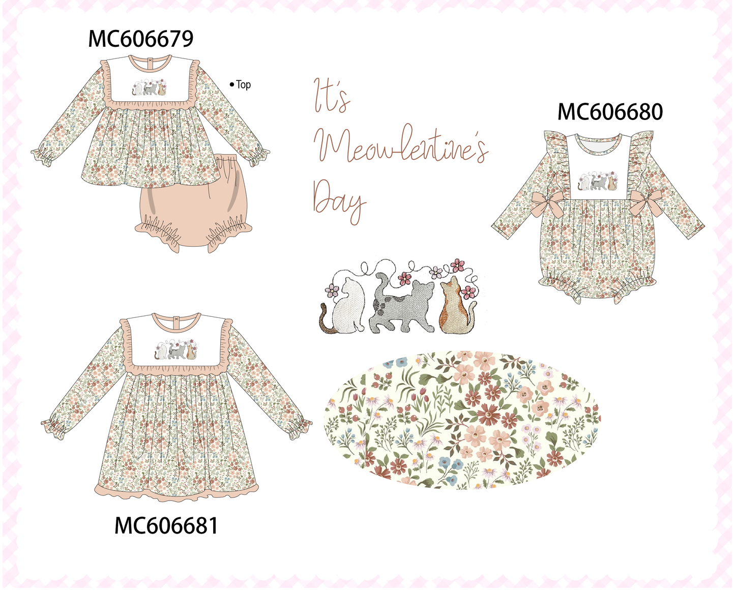 PO96 Kahki meow floral embroidery collection