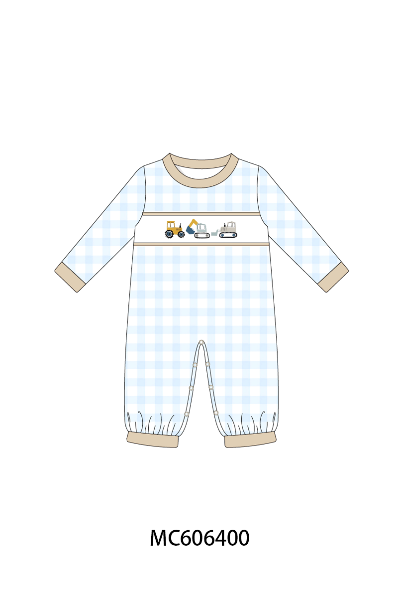 PO96 Navy digger excavator embroidery gingham boy collection