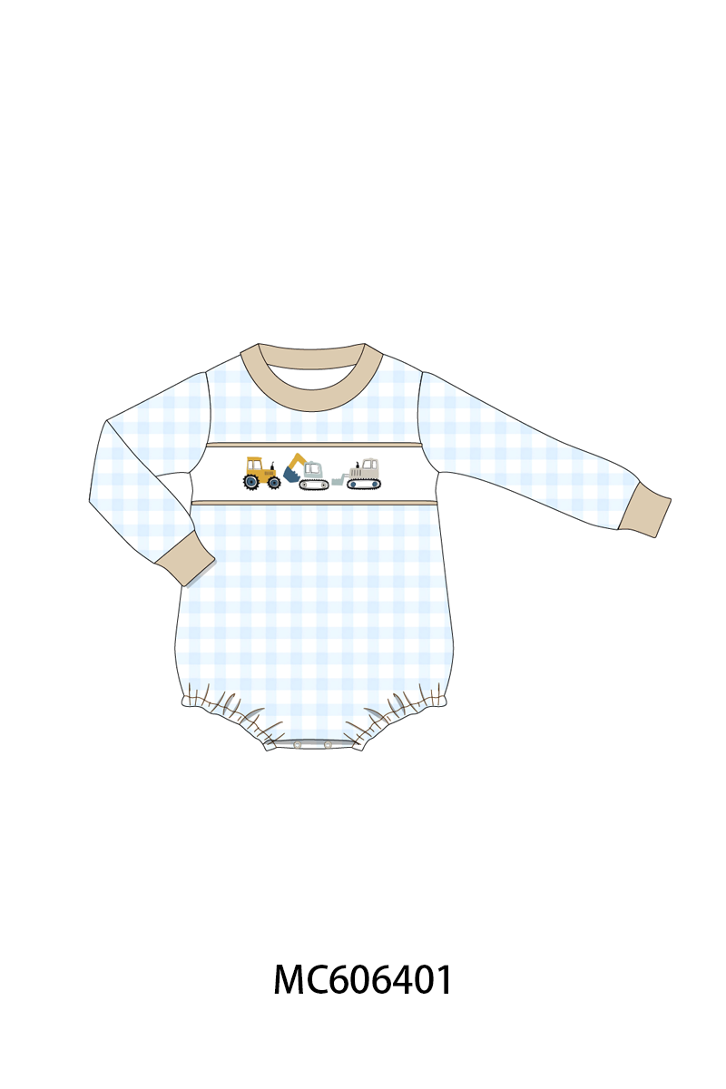 PO96 Navy digger excavator embroidery gingham boy collection