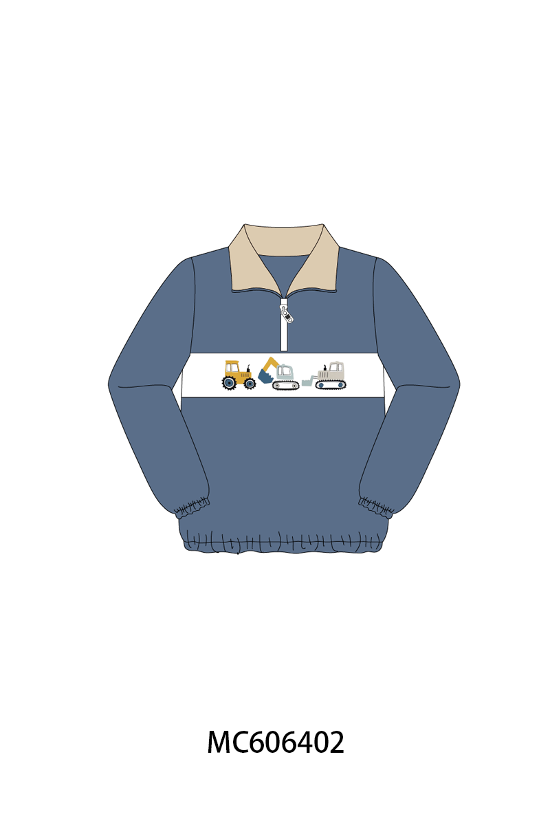PO96 Navy digger excavator embroidery gingham boy collection