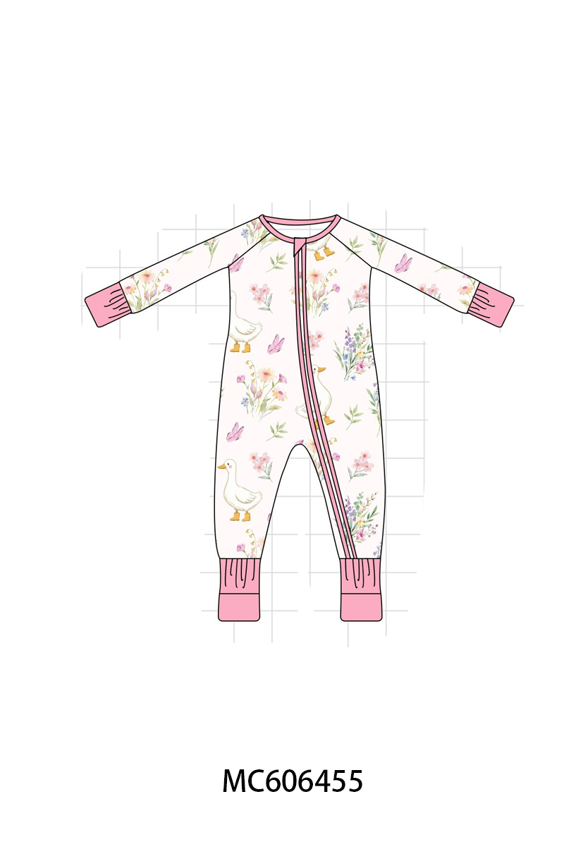 PO96 Pink goose floral ruffle bamboo collection