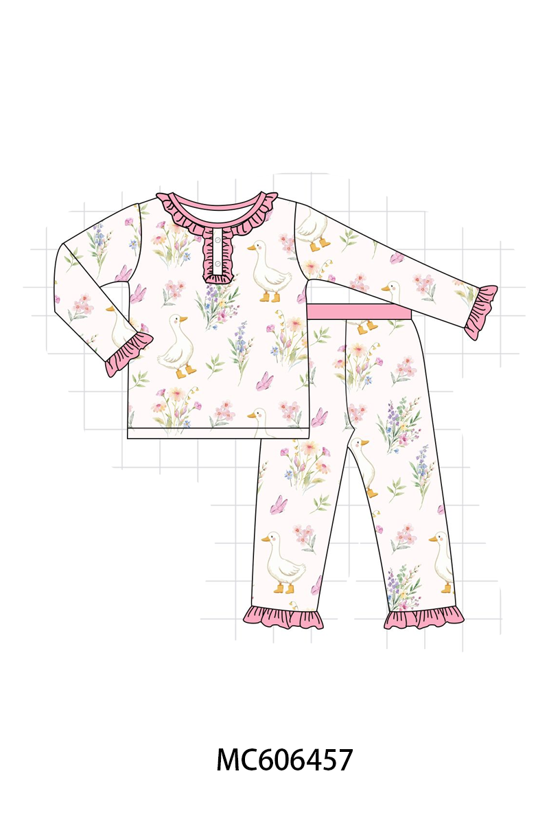 PO96 Pink goose floral ruffle bamboo collection