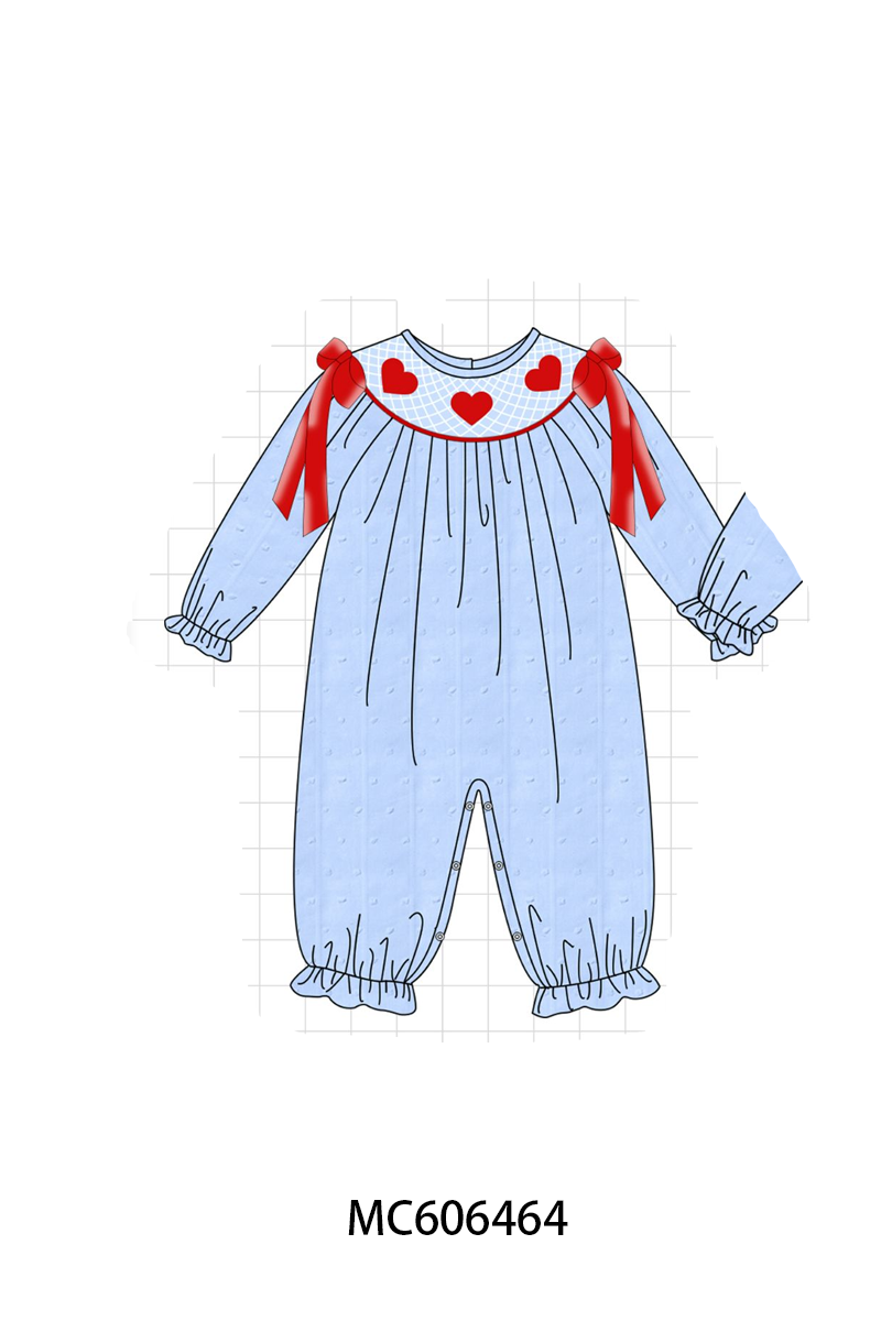 PO96 Blue heart smocked swiss dot collection