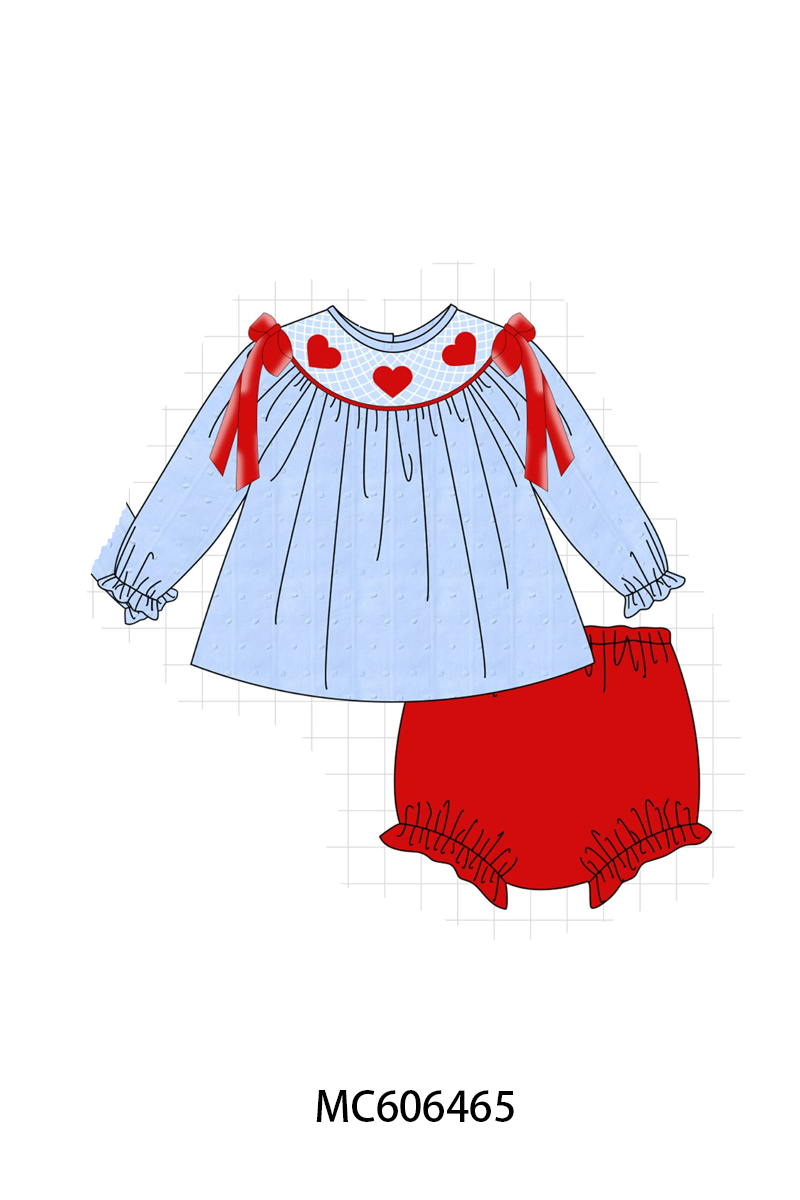 PO96 Blue heart smocked swiss dot collection