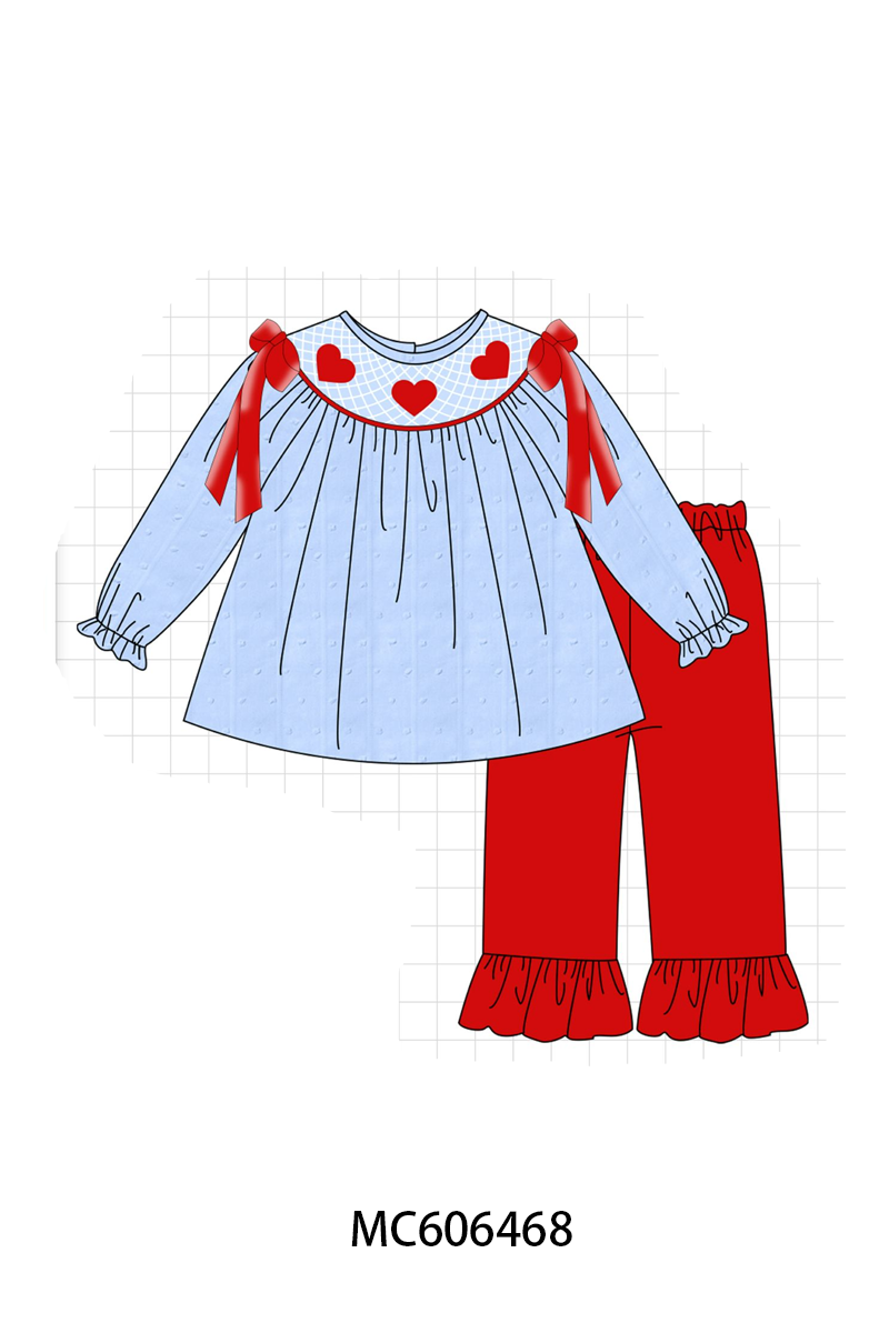 PO96 Blue heart smocked swiss dot collection