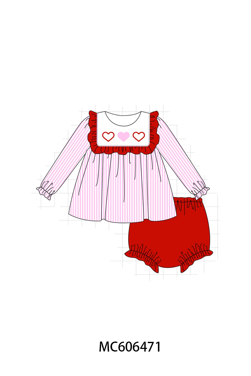 PO96 Pink heart embroidery stripe collection