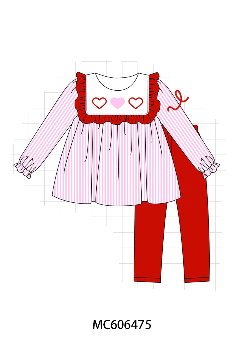 PO96 Pink heart embroidery stripe collection