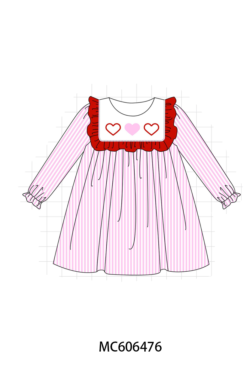 PO96 Pink heart embroidery stripe collection