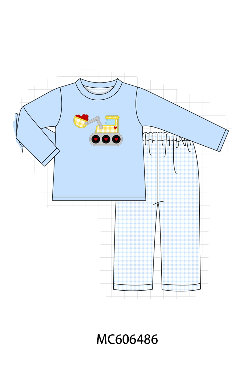 PO96 Red&blue heart excavator smocked collection