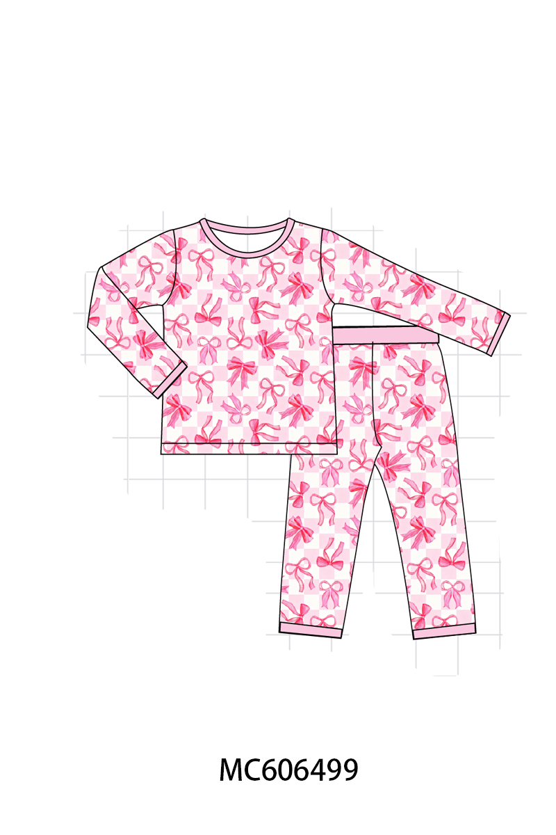 PO96 Pink bow checkered bamboo collection