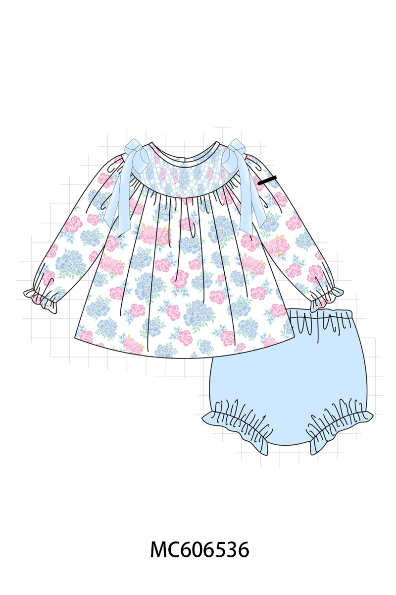 PO96 Blue&pink floral smocked collection