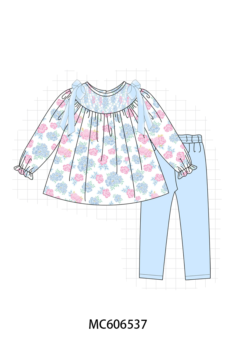 PO96 Blue&pink floral smocked collection
