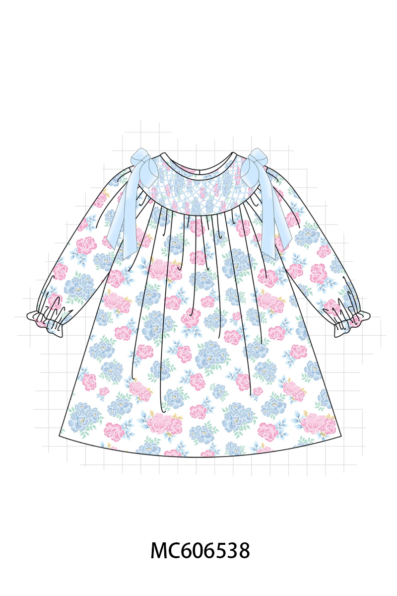 PO96 Blue&pink floral smocked collection