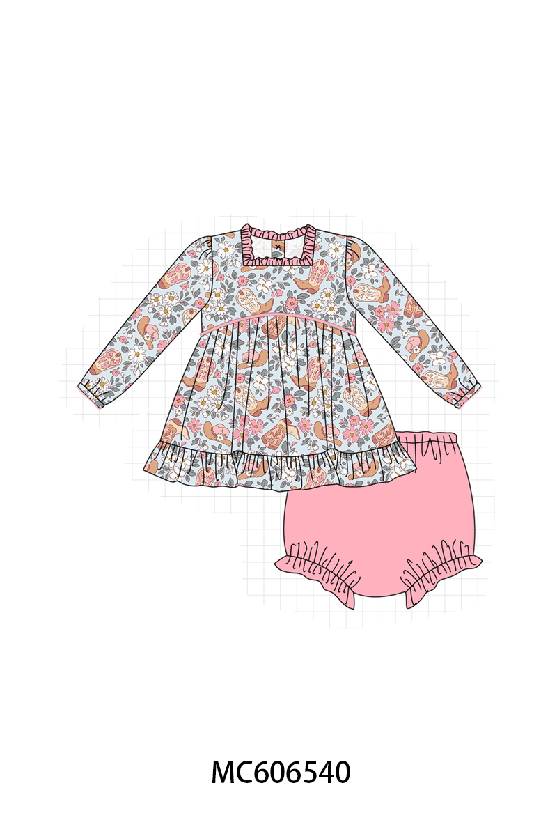 PO96 Pink western boots floral collection