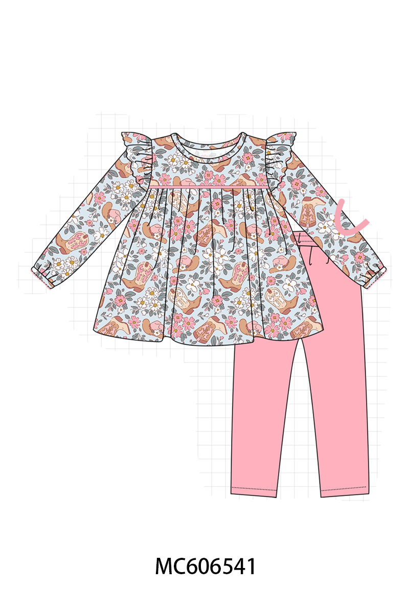 PO96 Pink western boots floral collection