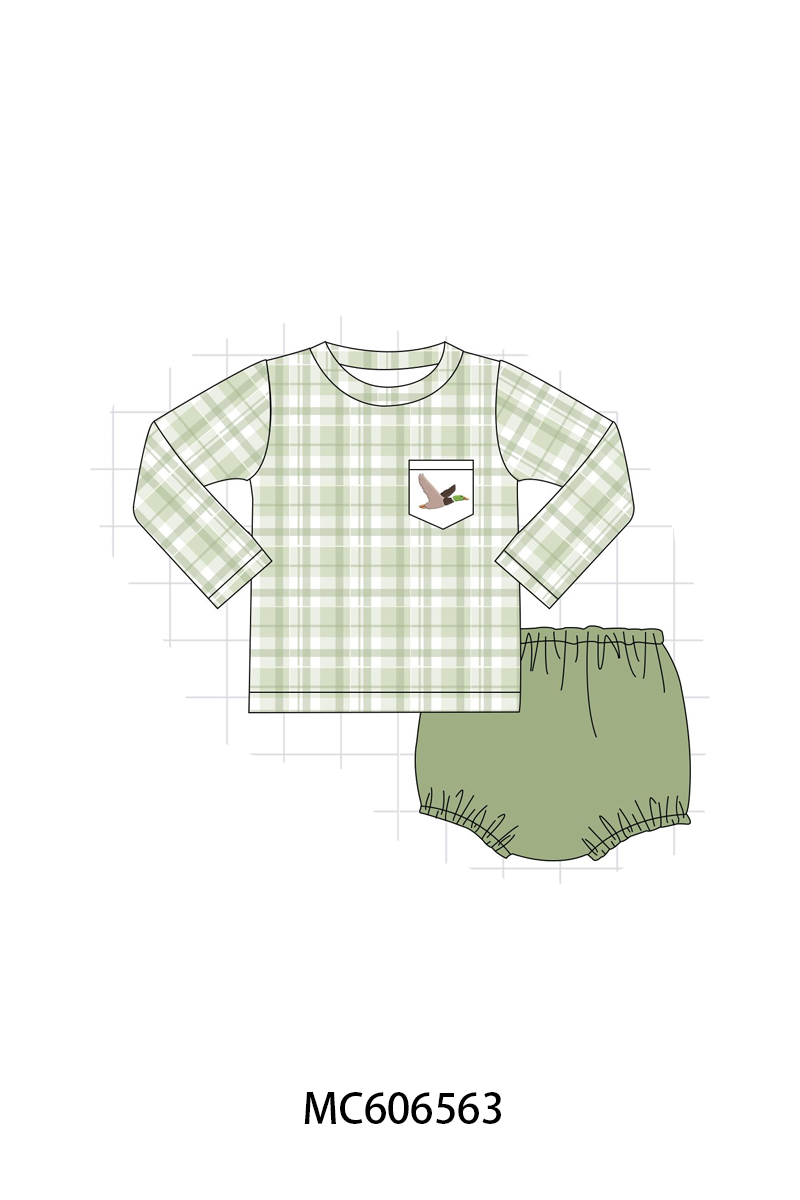 PO96 Sage duck embroidery plaid collection