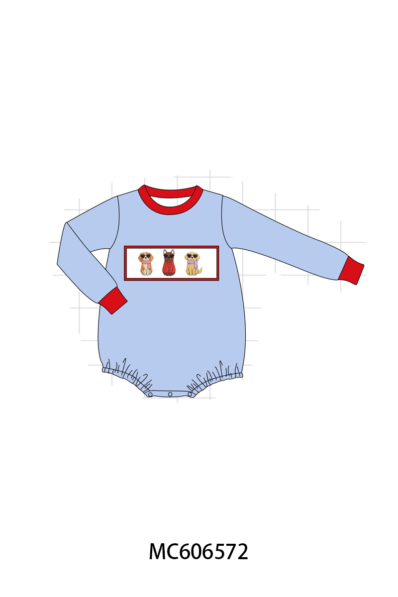 PO96 Blue&sage puppy embroidery collection