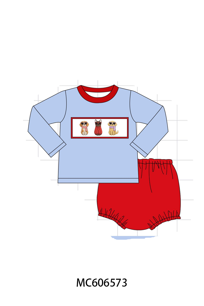 PO96 Blue&sage puppy embroidery collection