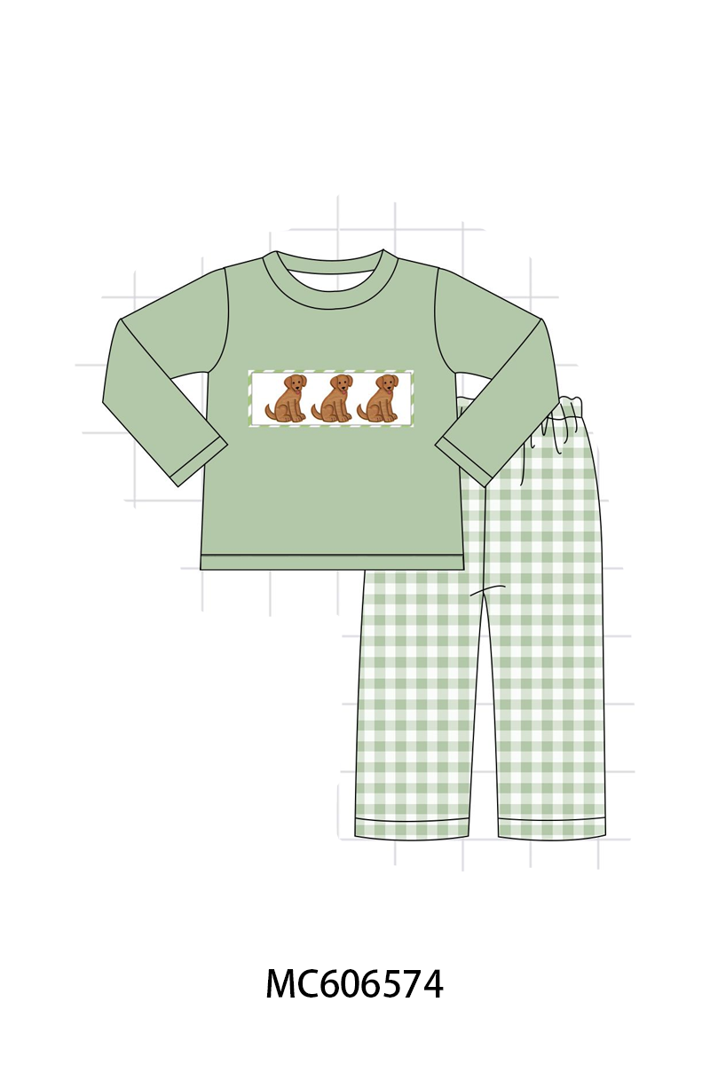 PO96 Blue&sage puppy embroidery collection